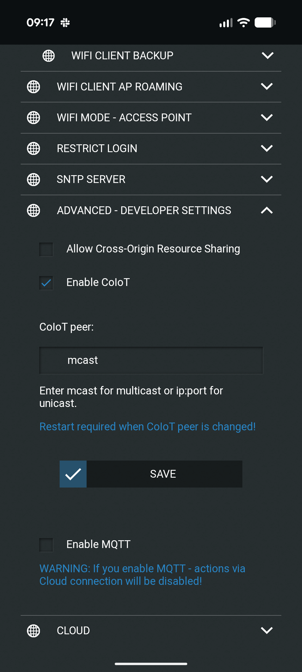 Gen1 Shelly MQTT warning